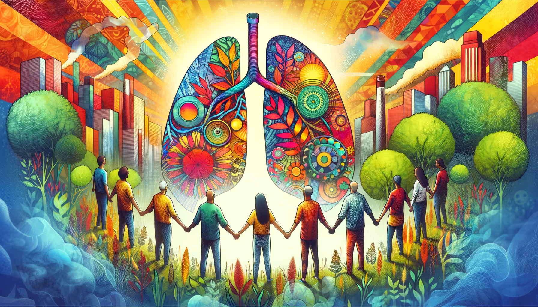 Living With COPD Uncover Life Changing Tips And Tricks   DALL·E 2023 12 21 09.17.46 Vibrant And Hopeful Image Representing The Fight Against COPD. Features A Diverse Group Of People Various Ages And Descents Holding Hands Or Linking 